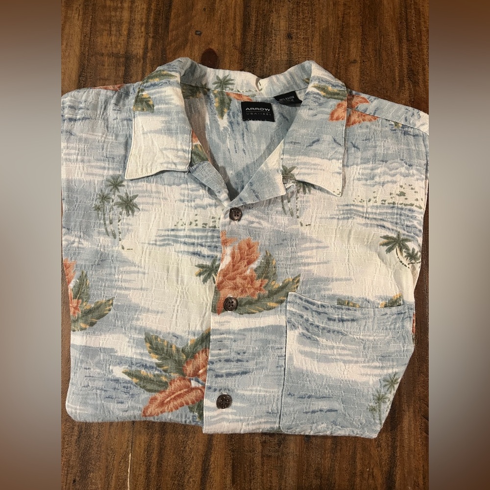 Arrow Men’s XL Hawaiian Print Button-Up Shirt 100% Rayon